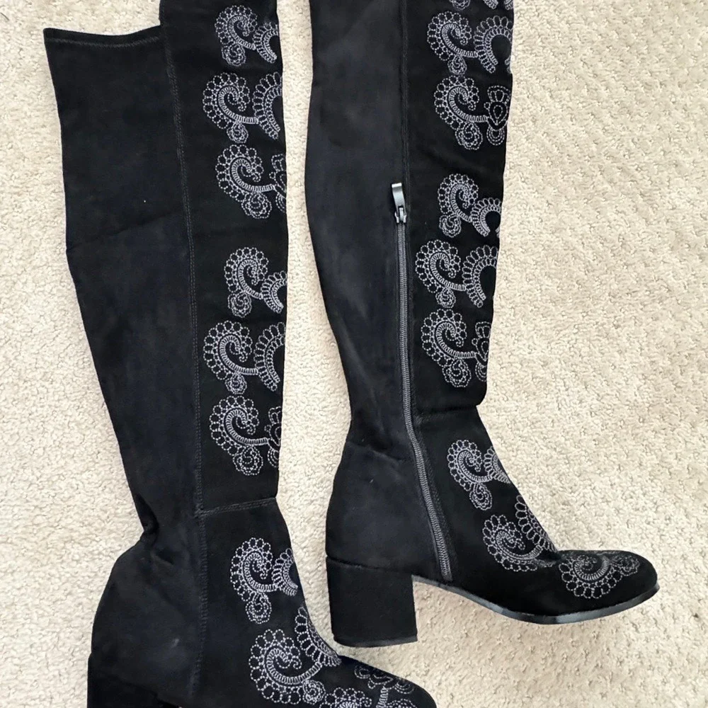 SBICCA CHENOA‎ Black Over The Knee Boots Embroidery Leather Boots (Size 8)